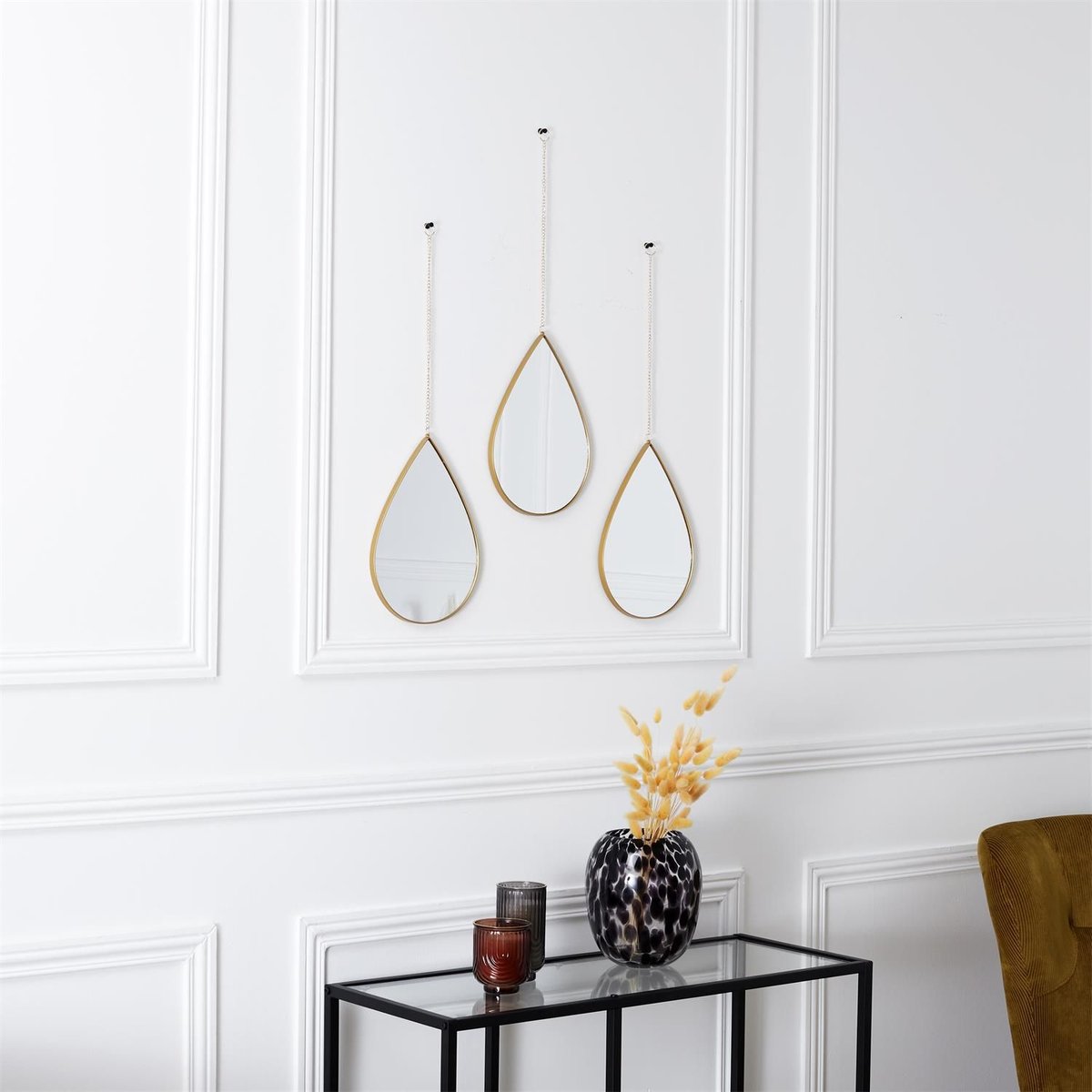 Ensemble de 3 miroirs gouttes suspendus SIXTE or, THE HOME DECO FACTORY