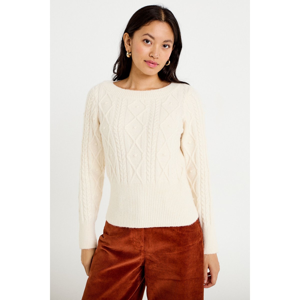 Pull col bateau manches longues ivoire, CACHE CACHE