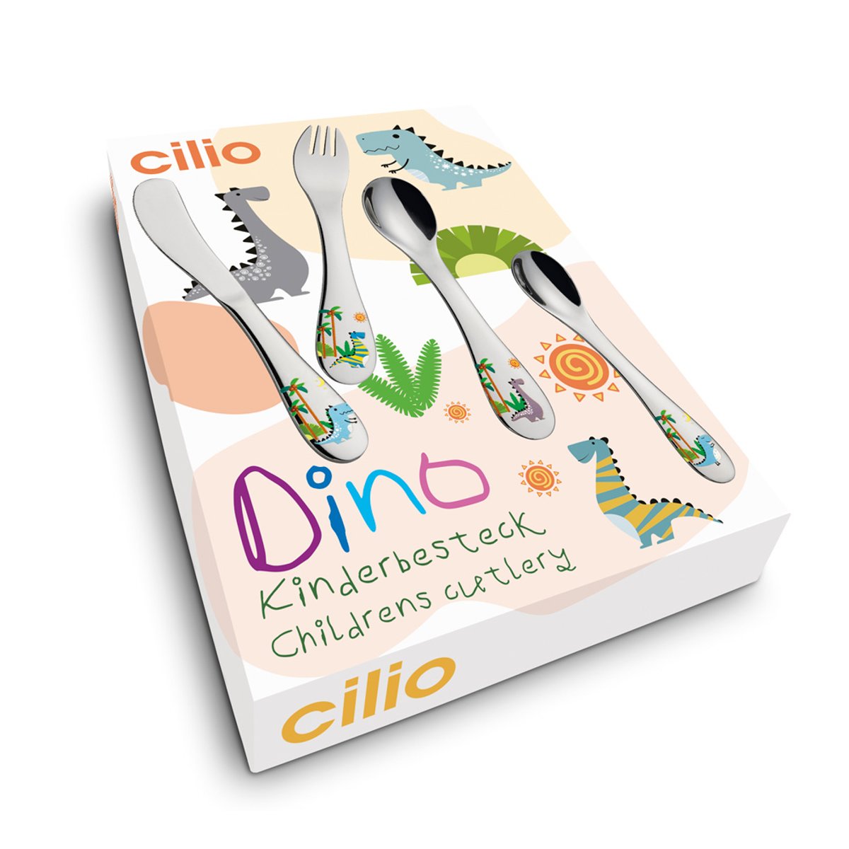 Couverts enfants Dino 4 pièces argent / métallique, CILIO