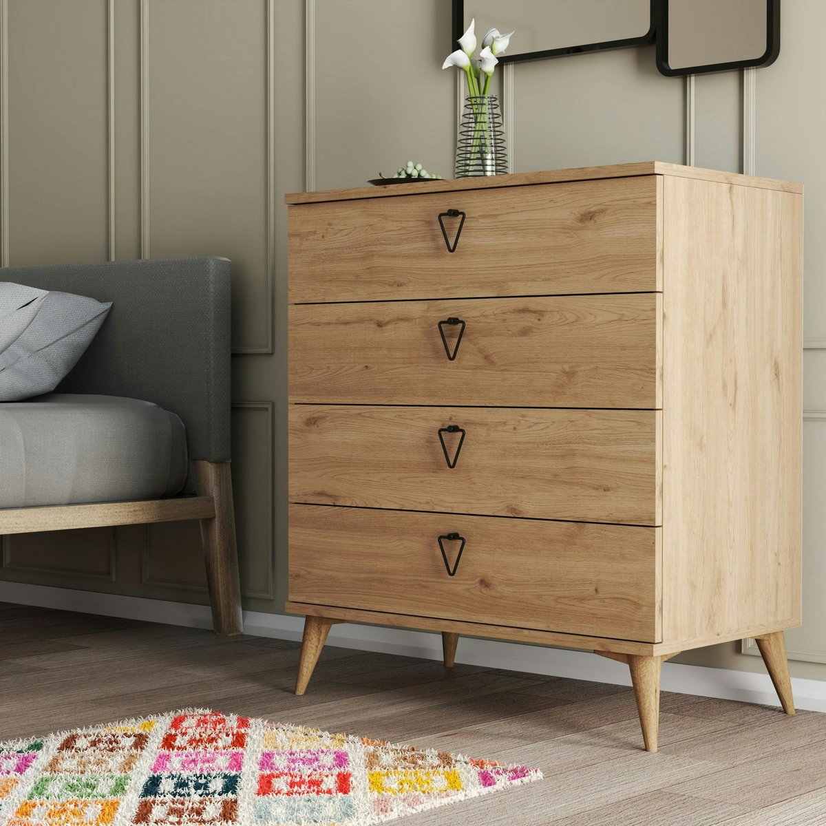 Commode de chambre 4 tiroirs effet bois clair MARFA bois naturel, PIER IMPORT