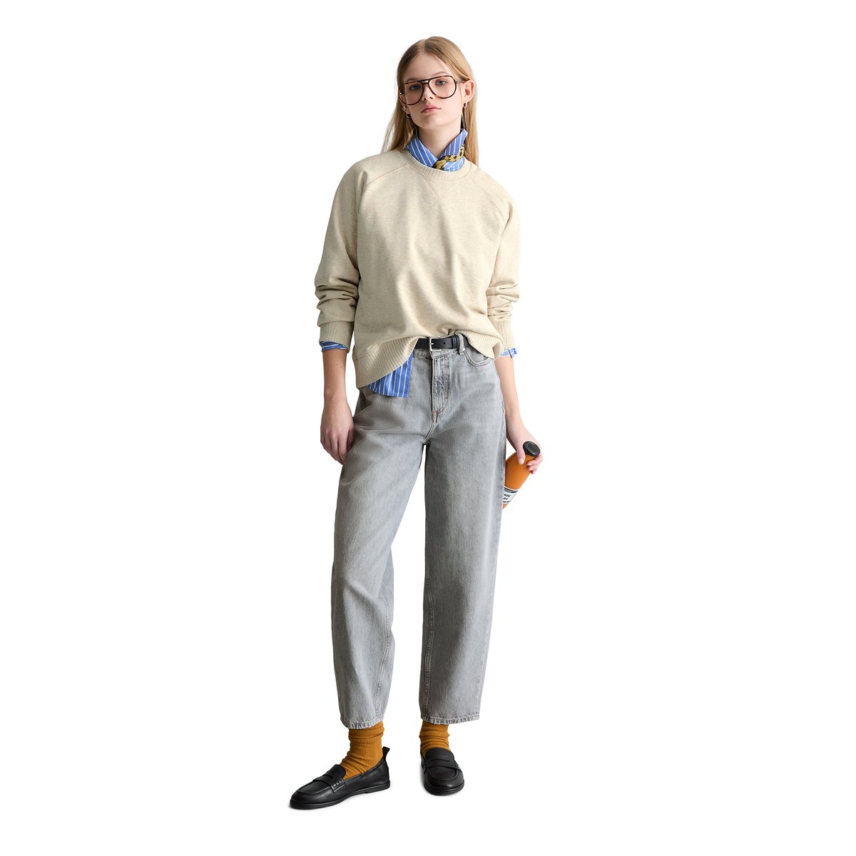 Sweat-shirt DfC relaxed avec poignets en tricot côtelé blanc naturel, MARC O’POLO DENIM