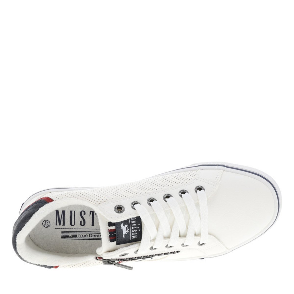 Tennis blanches à semelle à talon plat et à lacets et zip latéral blanc, MUSTANG