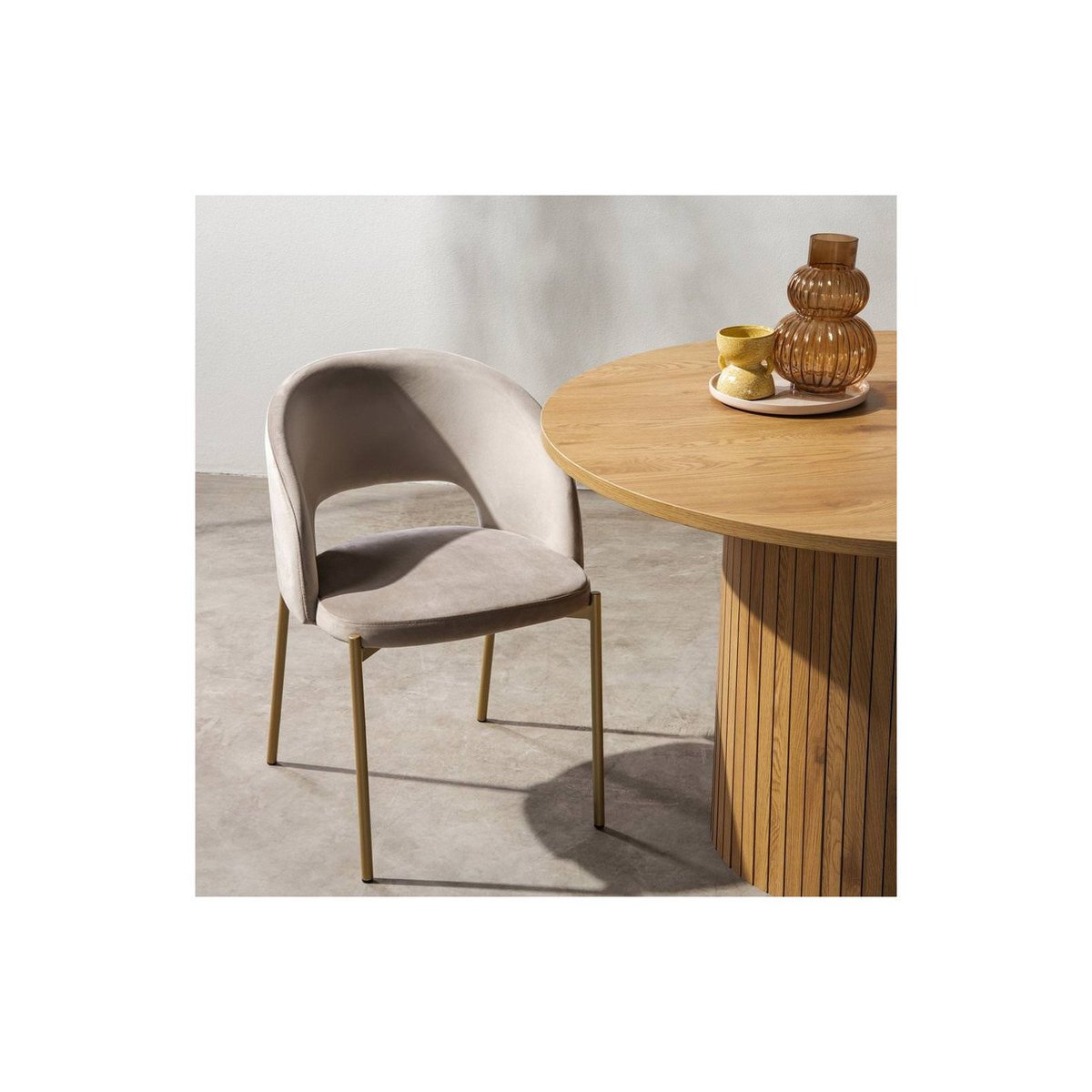 Chaise tissu collection MORES beige chiné et noir, RECOLLECTION
