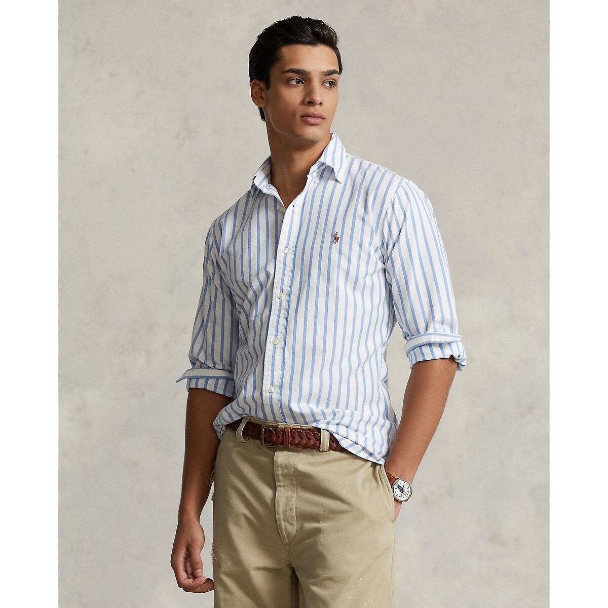 Striped Fitted Oxford Shirt in Cotton blue/white, POLO RALPH LAUREN