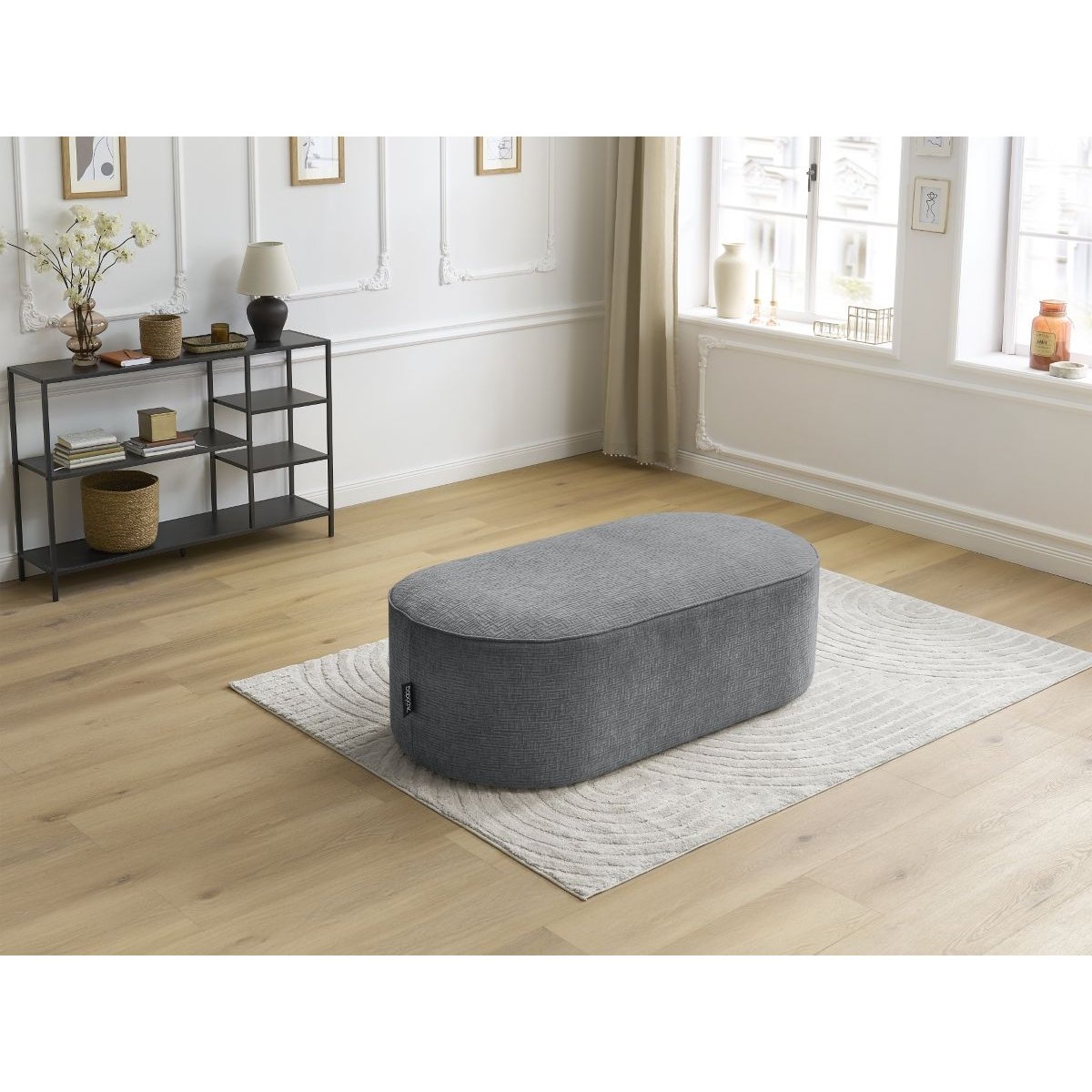 Pouf tissu texturé, ROUSSEAU gris foncé, BOBOCHIC
