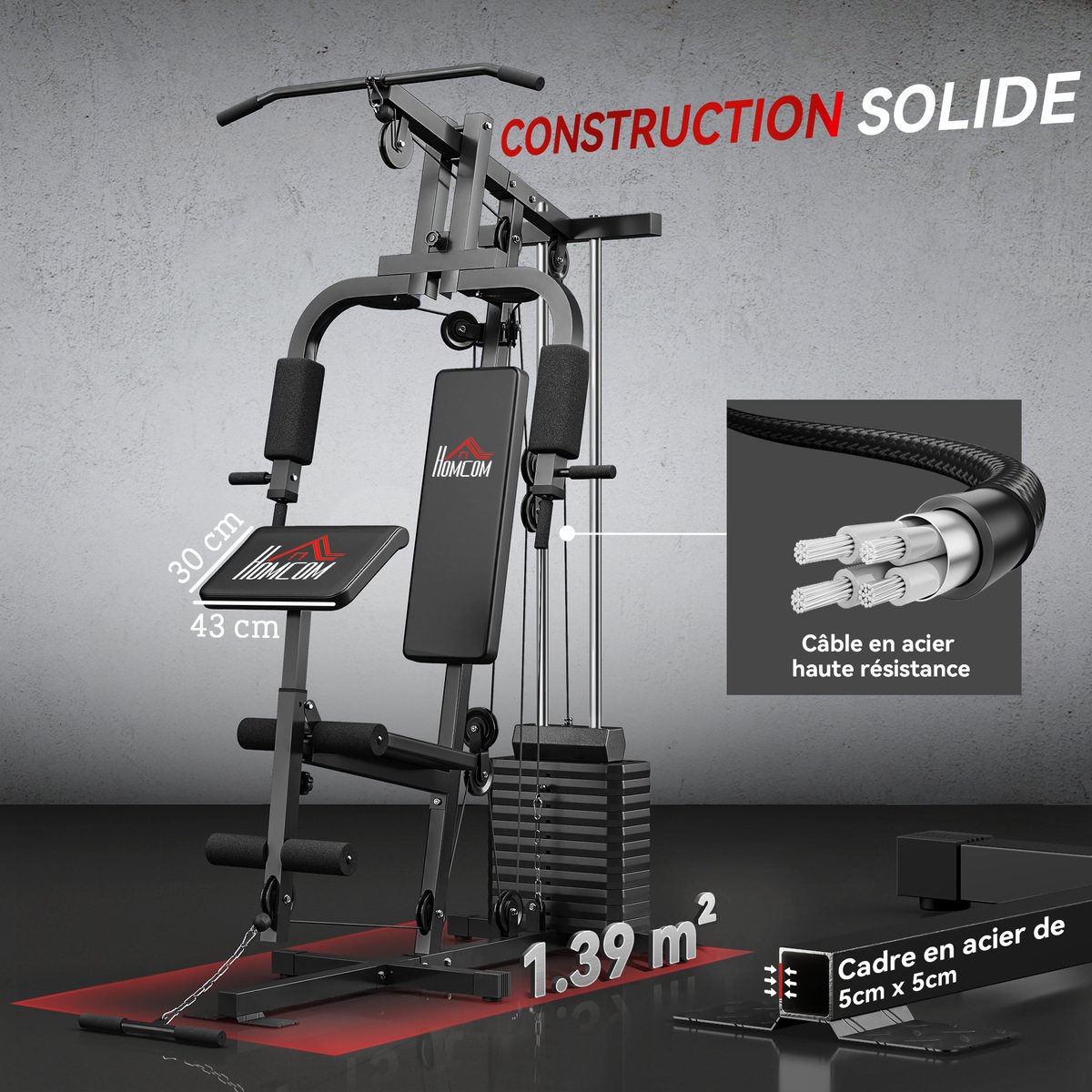 Station de musculation polyvalente Acier Noir noir, HOMCOM