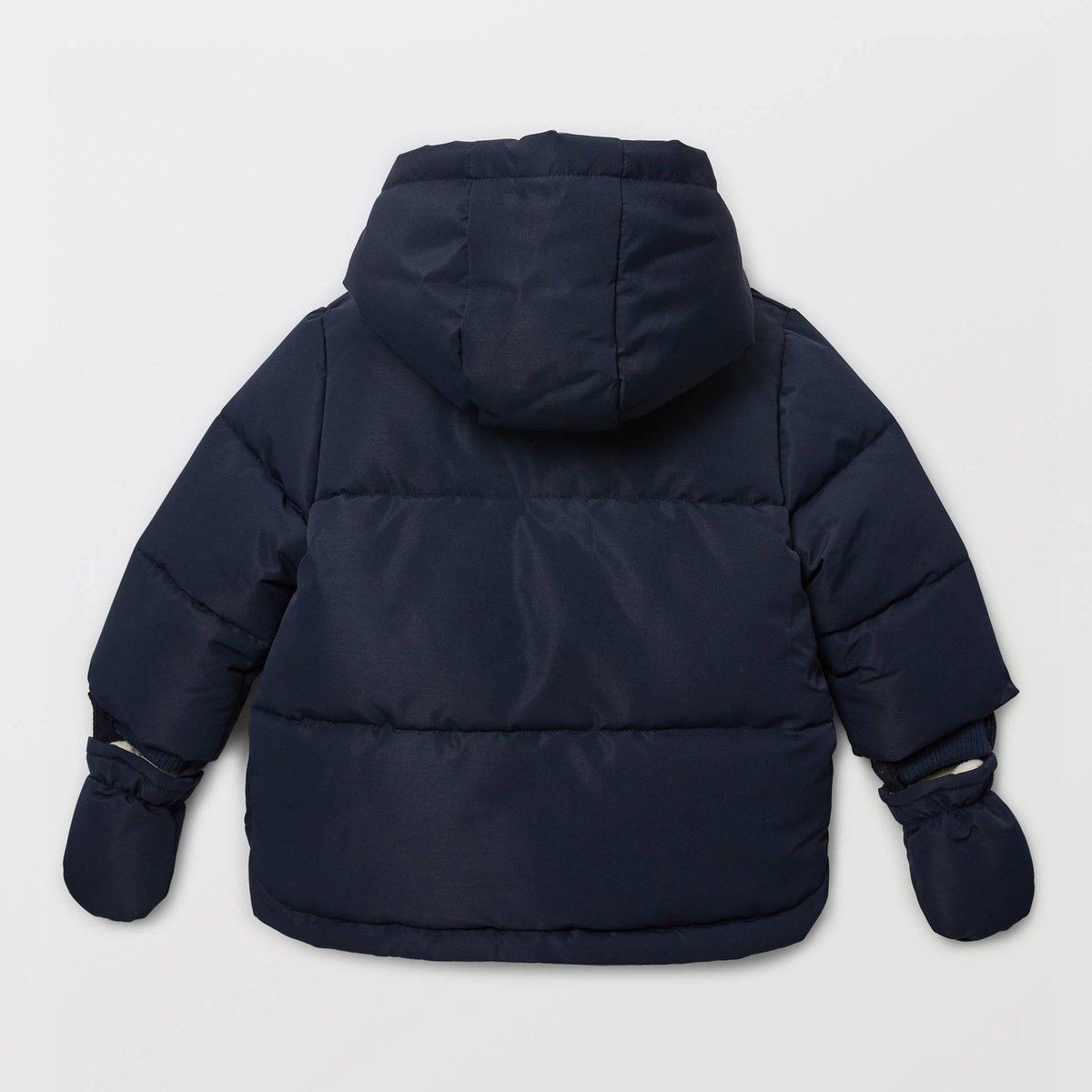 Parka à capuche unie doublée en imitation fourrure avec moufles marine, BOUT'CHOU