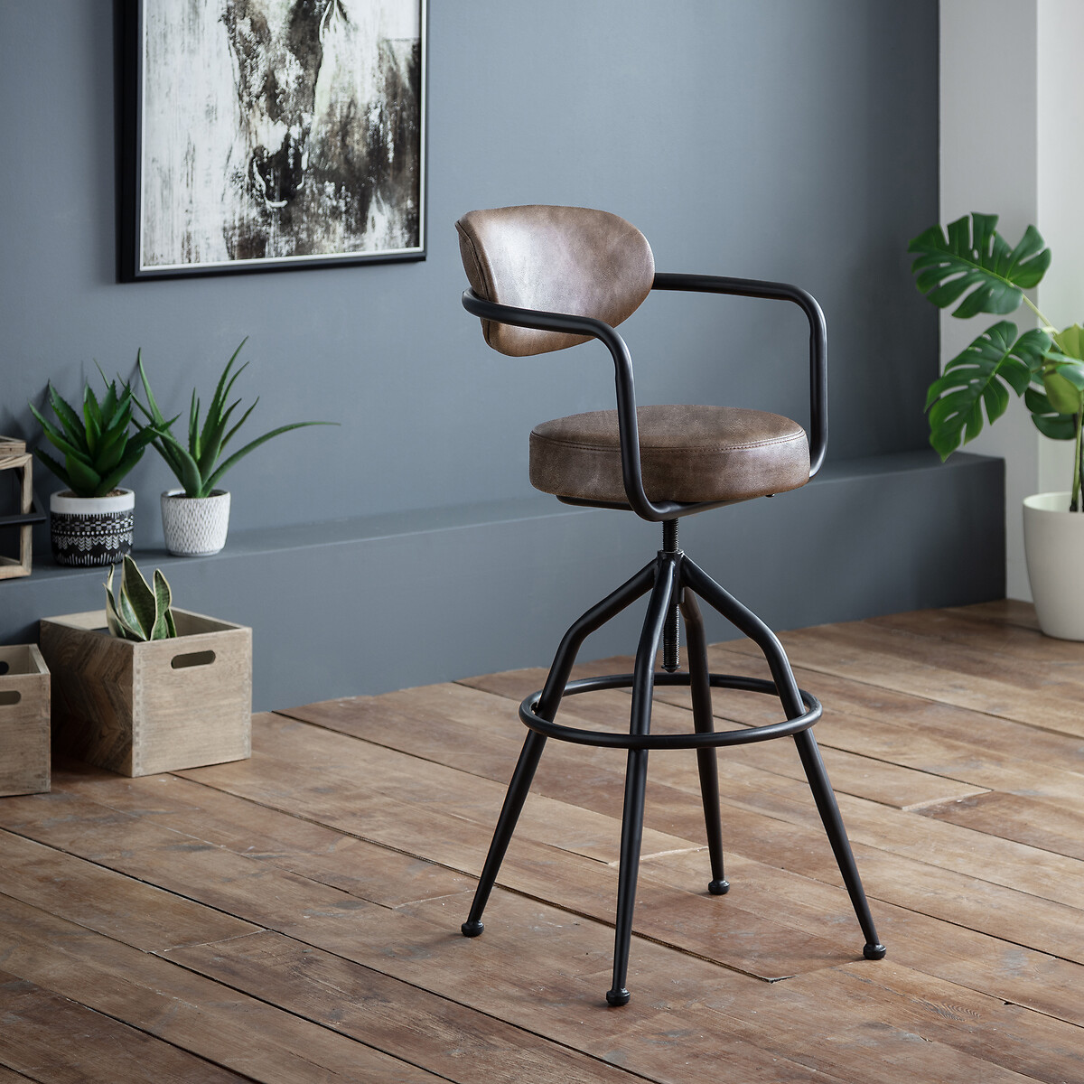 Ambrose Industrial Leather Barstool brown , SO'HOME