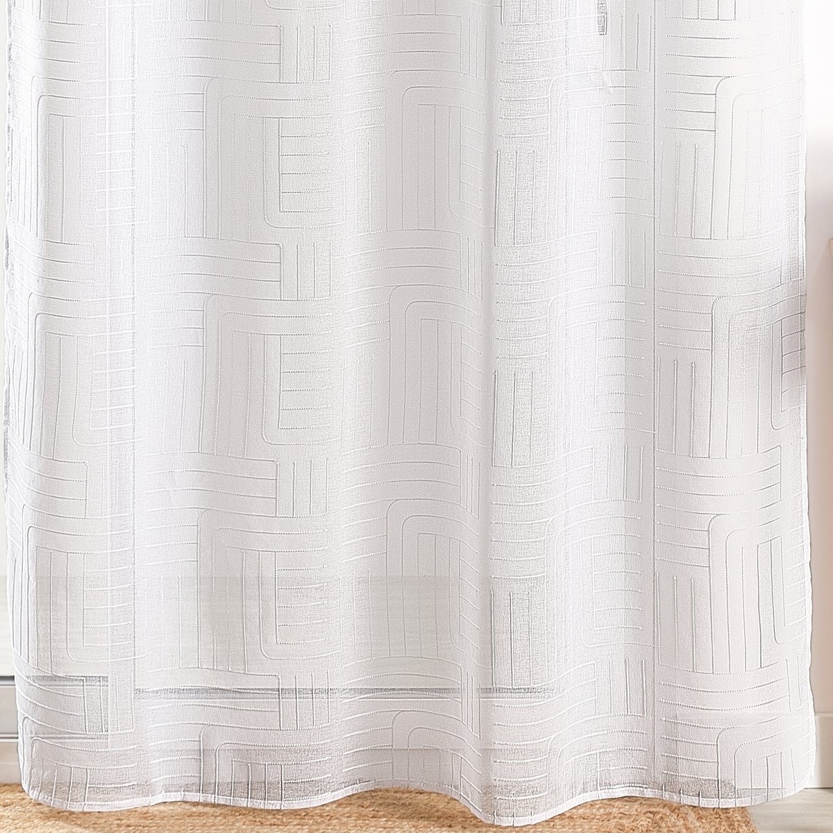 Voilage motif géométrique brodé - QABANE blanc, HOME MAISON