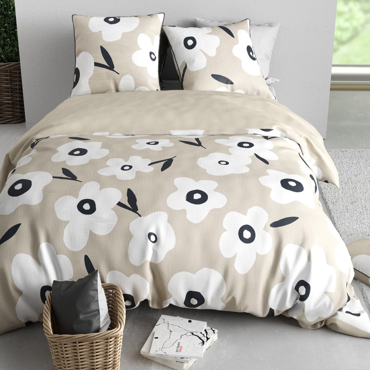 Parure housse de couette avec taie(s) en coton imprimée, Lena blanc, C DESIGN HOME TEXTILE