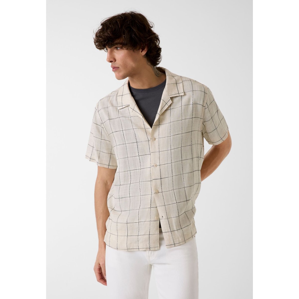 Chemise En Mélange De Lin crème, GUESS