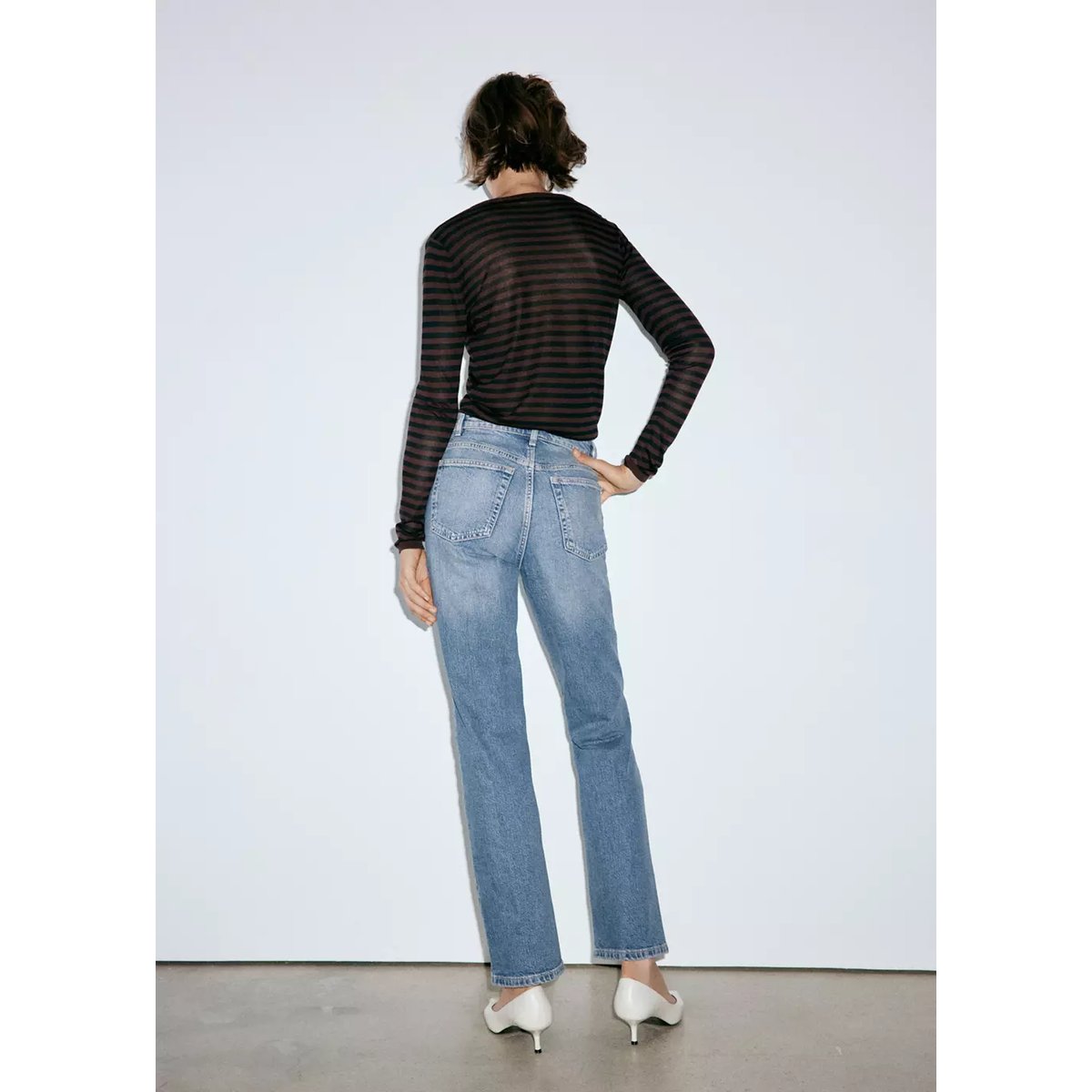 Jean droit taille haute bleu moyen, MANGO