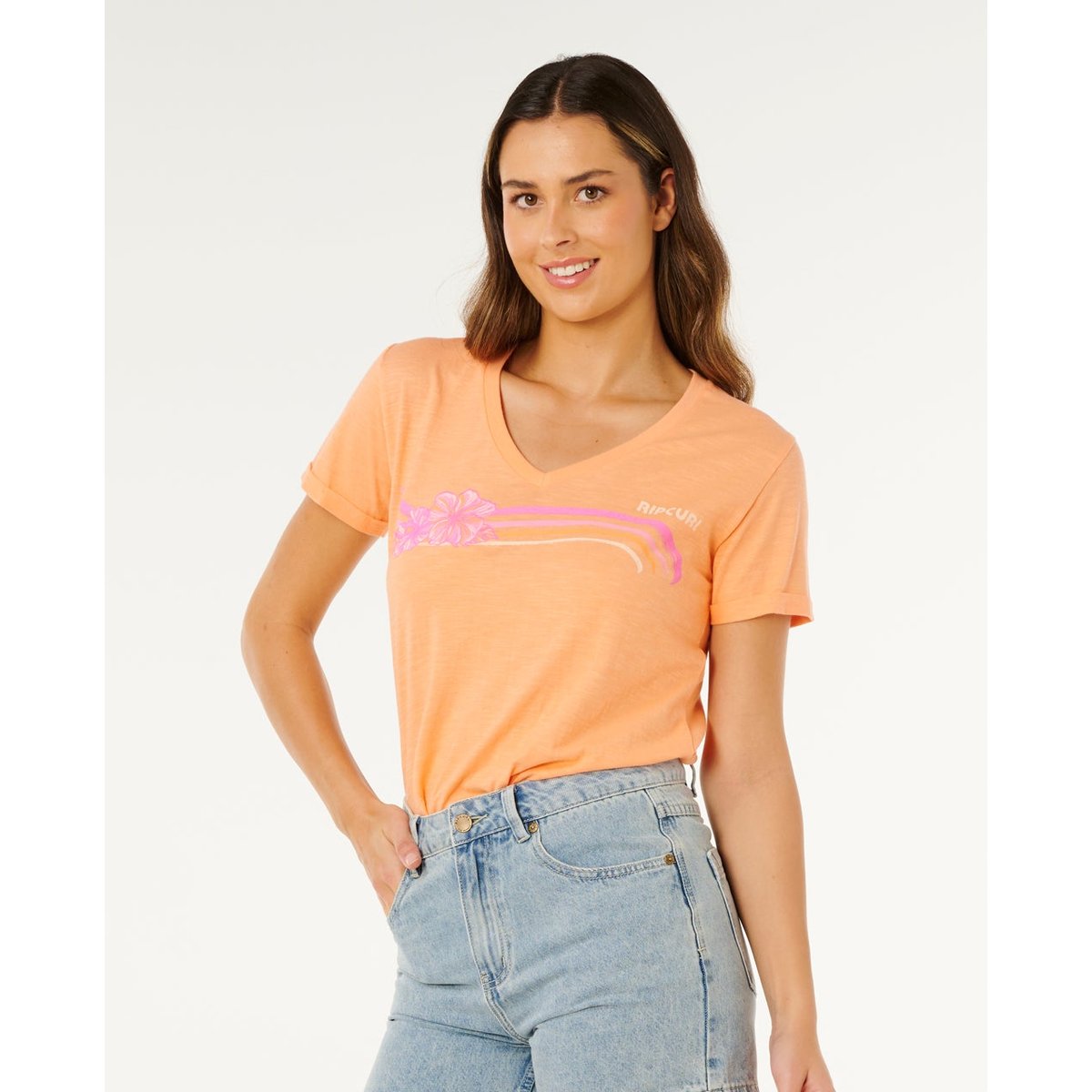 T-shirt Molokaï imprimé V saumon, RIP CURL