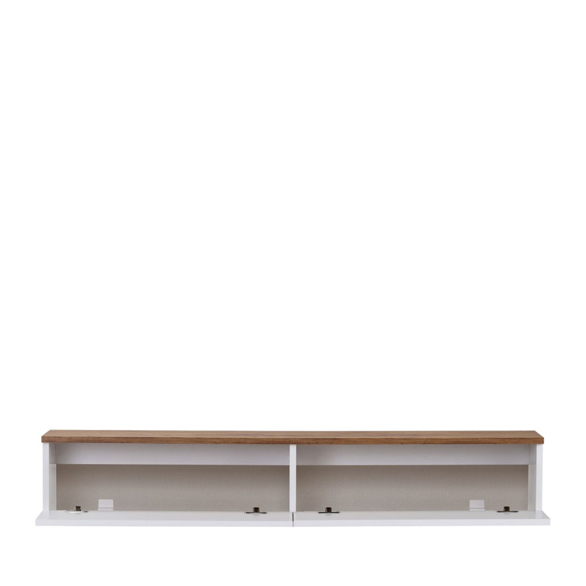 Meuble tv suspendu 2 portes plateau bois foncé L160cm- YARA blanc, DRAWER