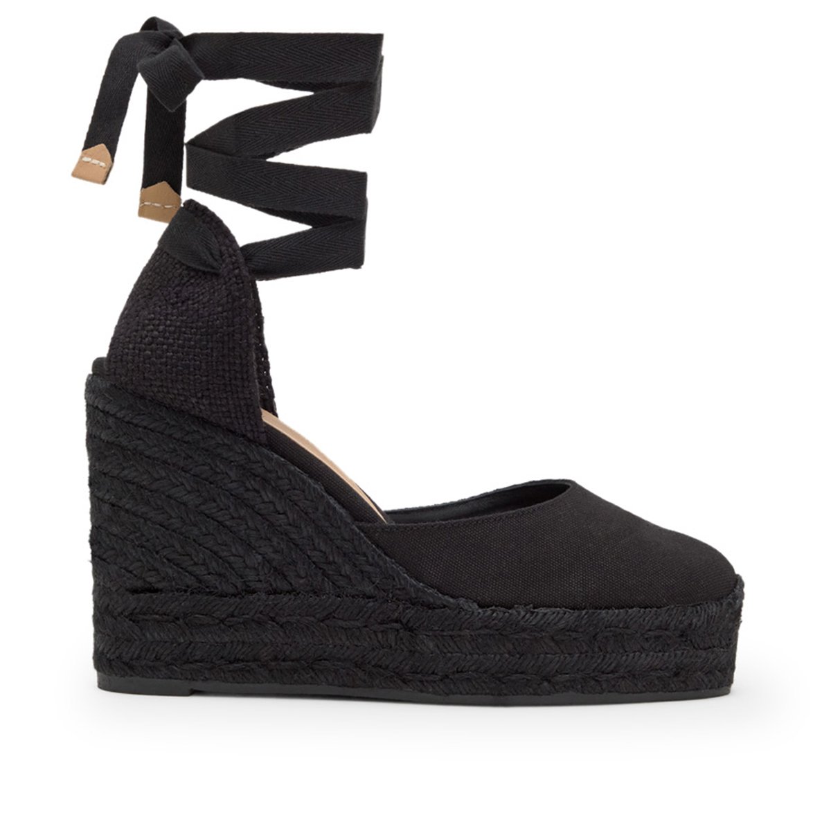 Espadrilles compensées à lacets avec plateforme tressée CARINA EXTRA PLATFORM noir, CASTANER