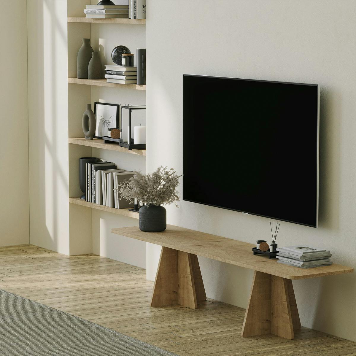 Meuble TV design pieds croisés MARFA chêne, PIER IMPORT