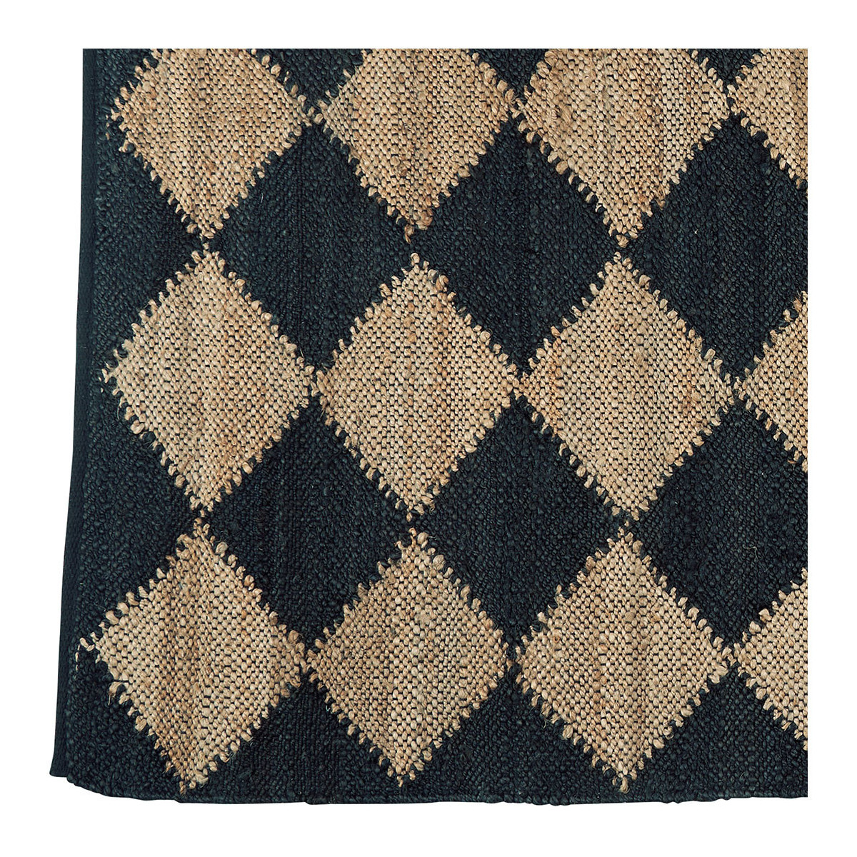 Tapis jute et coton naturel 300x201 noir, BLANC D’IVOIRE