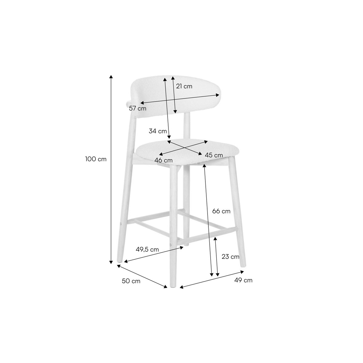 Tabouret de bar bois d'hévéa noyer et tissu chenille (lot de 2) PAOLA noyer, SWEEEK