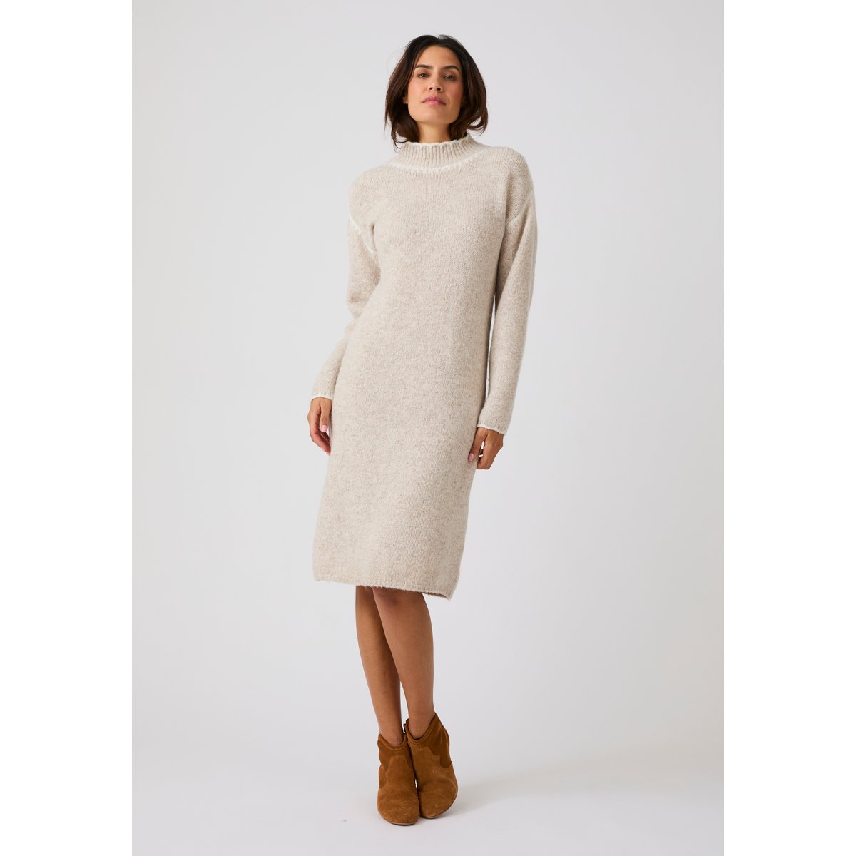 Robe-pull détails contrastants Thermolactyl marron beige chiné, DAMART