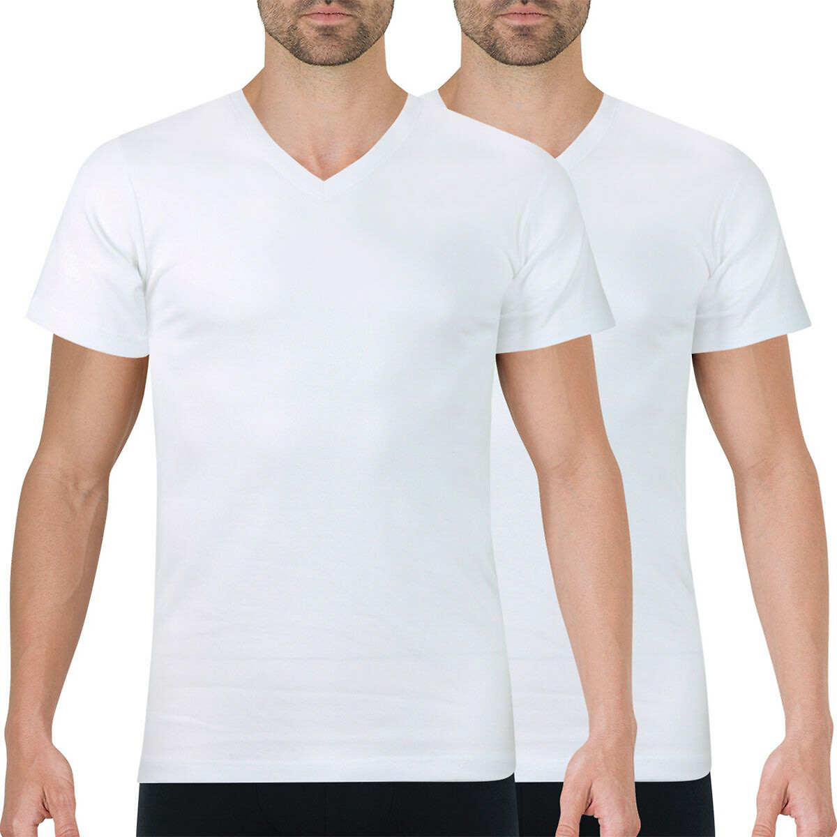 Pack of 2 T-Shirts in Cotton with V-Neck white/white, ATHENA