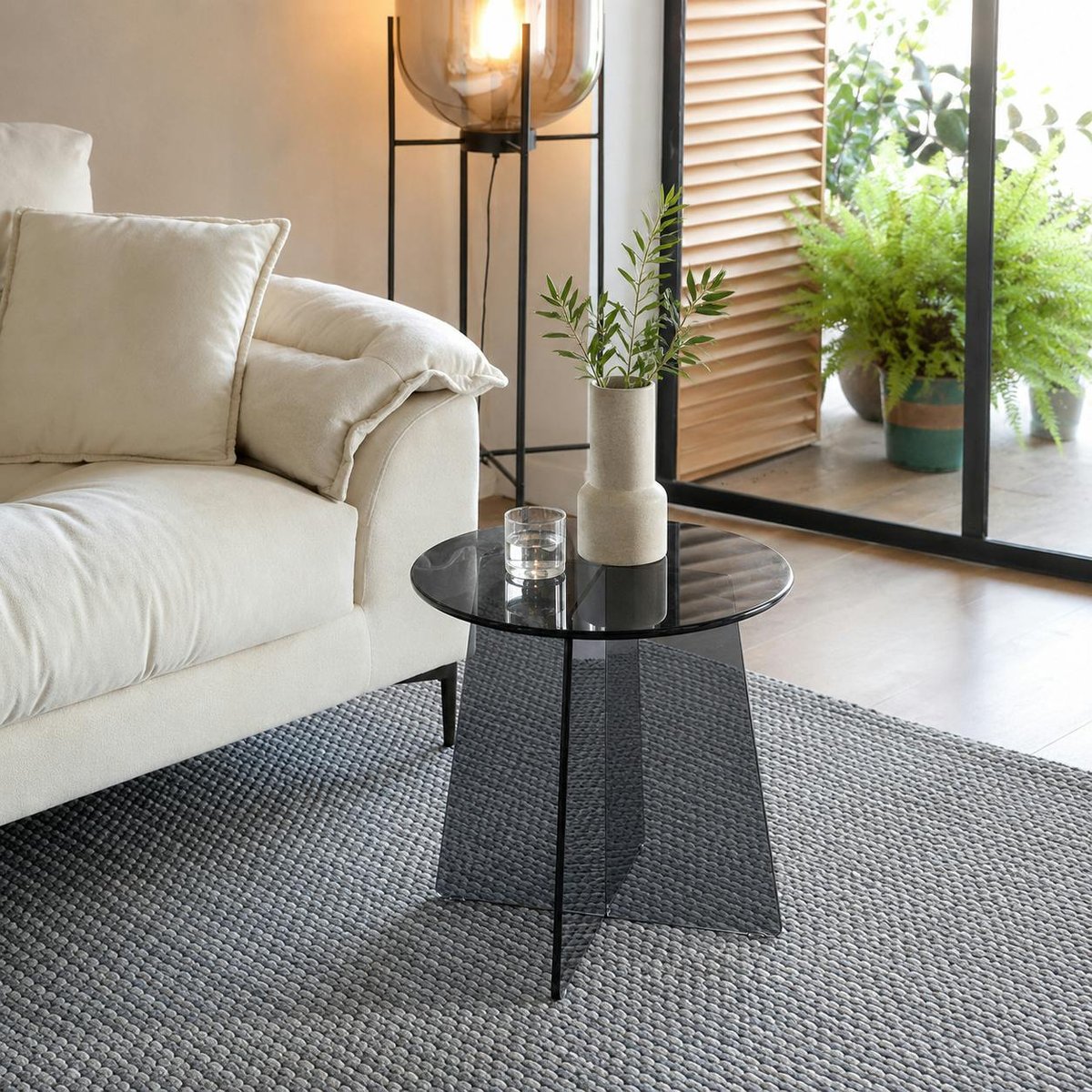 Bout de canapé rond en verre fumé noir VETRO transparent, PIER IMPORT