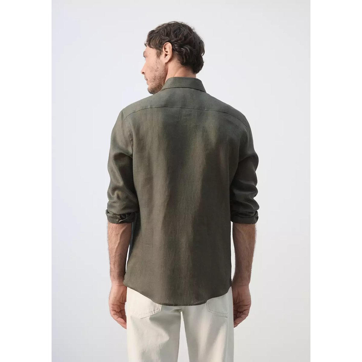 Chemise regular fit 100 % lin vert moyen, MANGO MAN