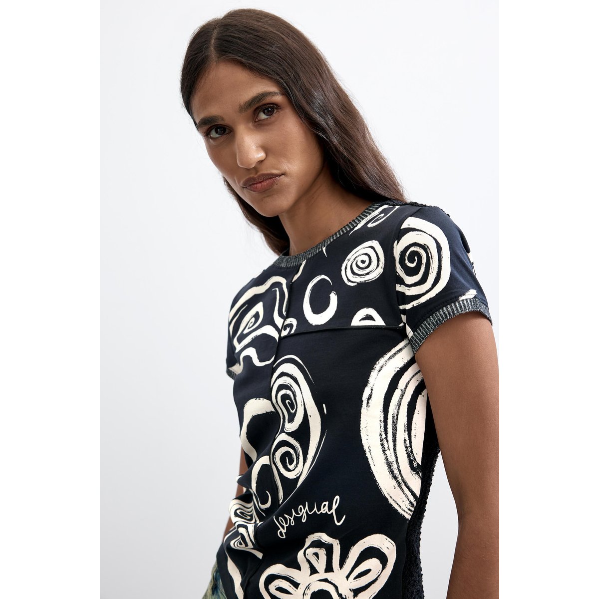 T-shirt imprimé 100 % coton noir, DESIGUAL