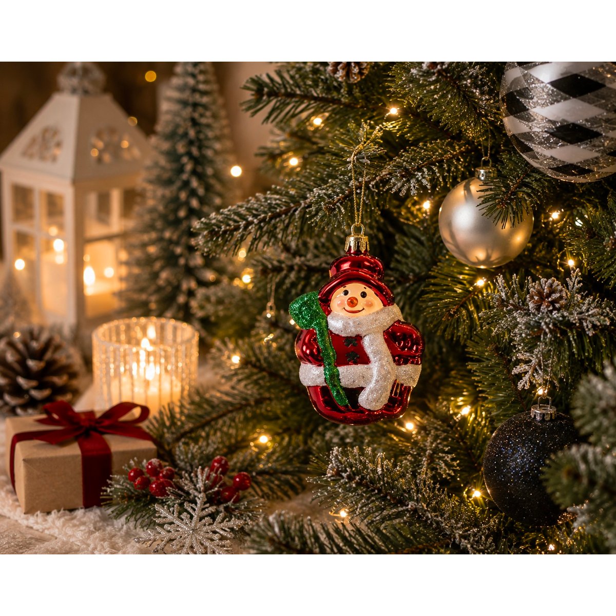 Boule de Noël Bonhomme de neige rouge, EDEN