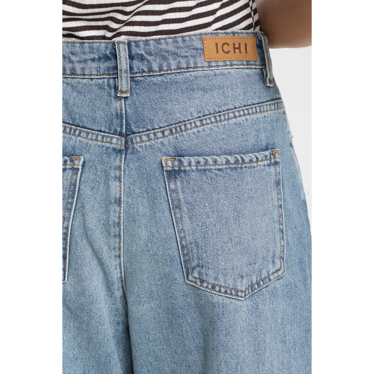 Jeans coupe ballon, taille haute bleu washed med. blue, ICHI