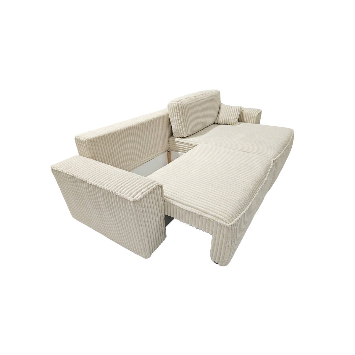 Canapé d'angle convertible places en gros côtelé doux, AUSTIN beige, BOBOCHIC