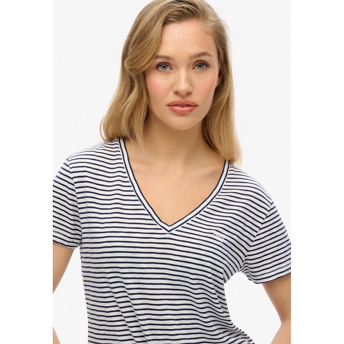 Plain V-Neck T-Shirt white/navy, SUPERDRY