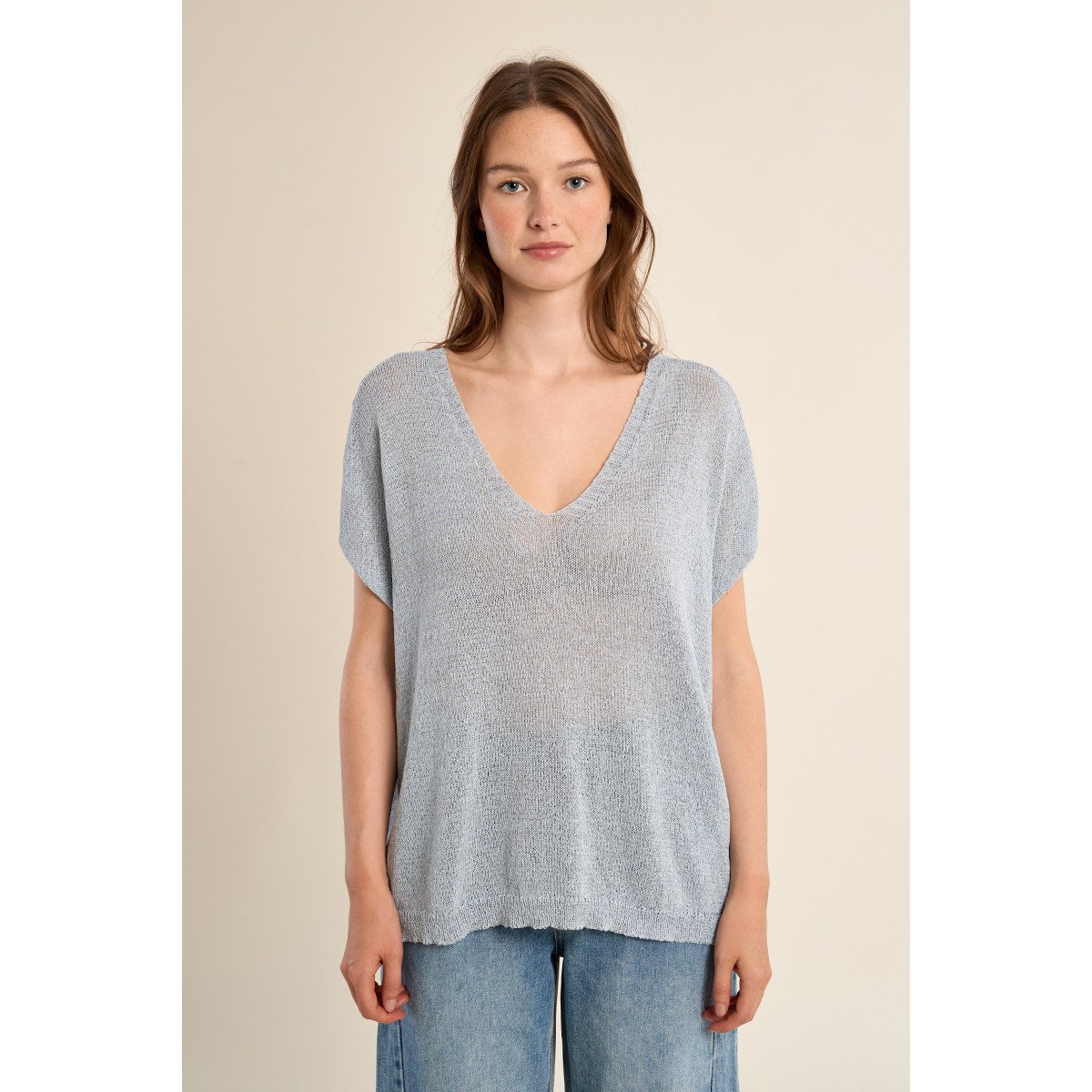 Pull sans manches en maille irisée bleu, MOLLY BRACKEN
