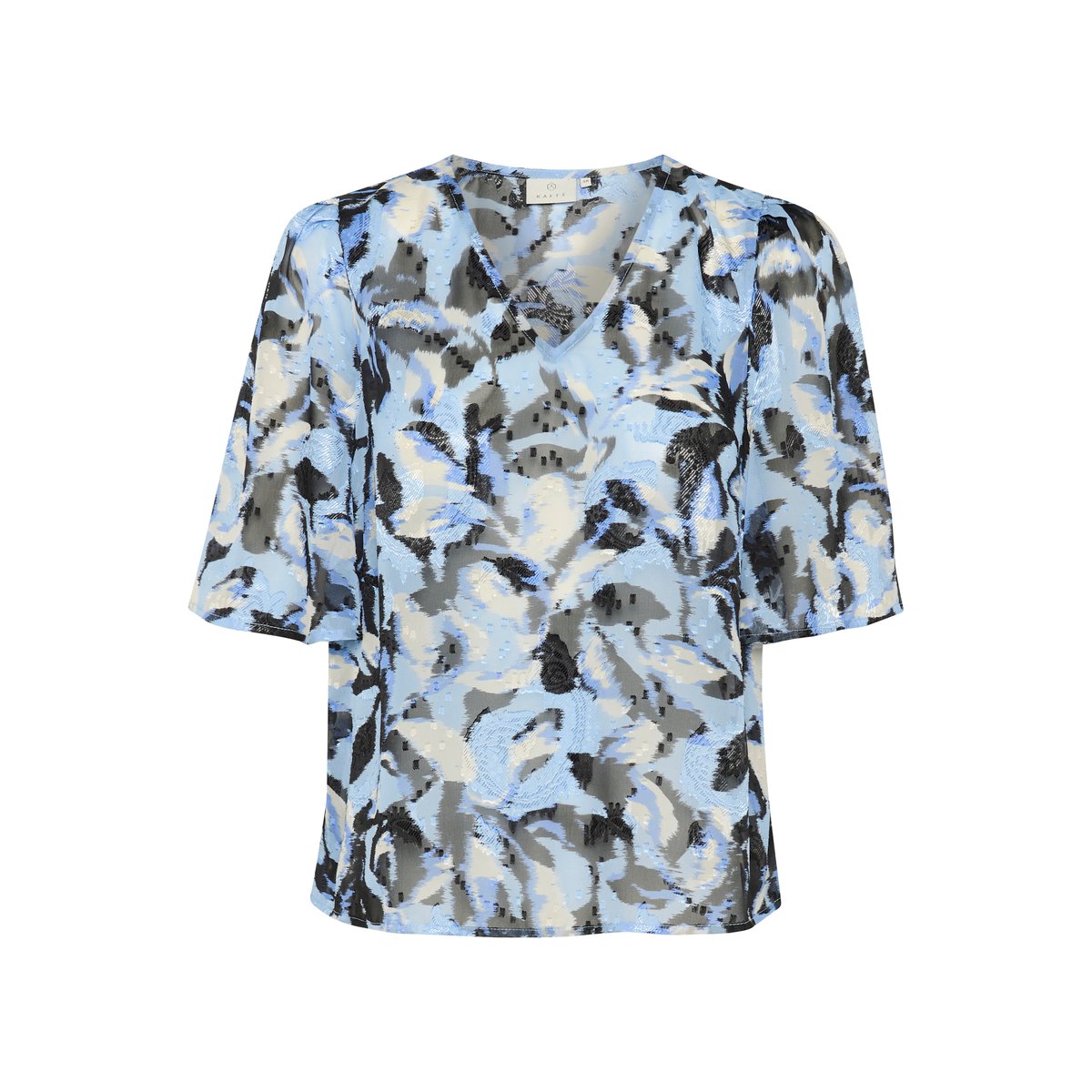 Short sleeved blouse bleu floral, KAFFE