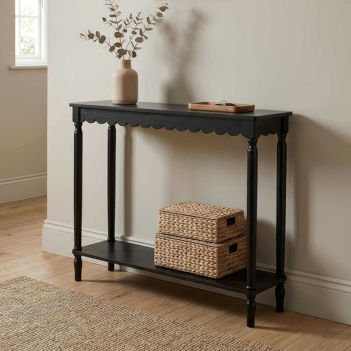 Elms Scalloped Edge Console Table black, SO'HOME