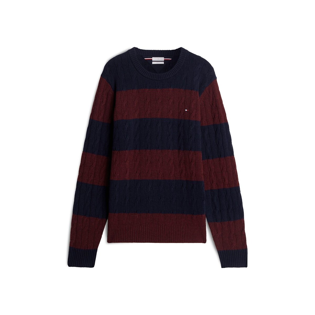 Wool Cable Knit Jumper with Crew Neck burgundy/navy blue, TOMMY HILFIGER