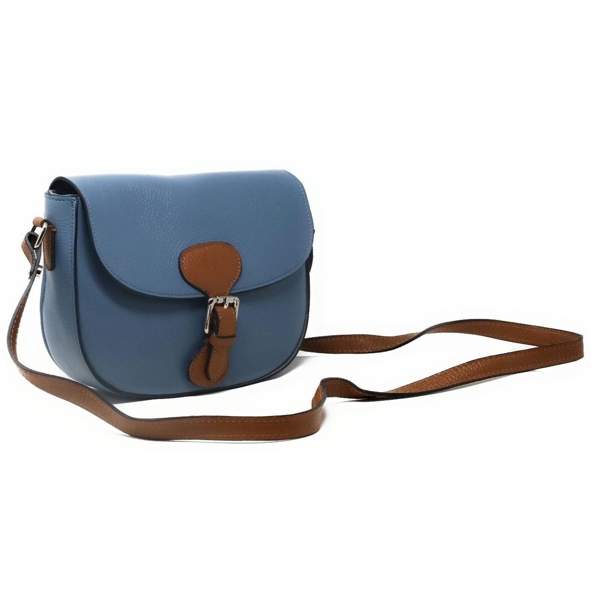 Sac trotteur à bandoulière en cuir grainé INA SCOT bleu glacier, OH MY BAG
