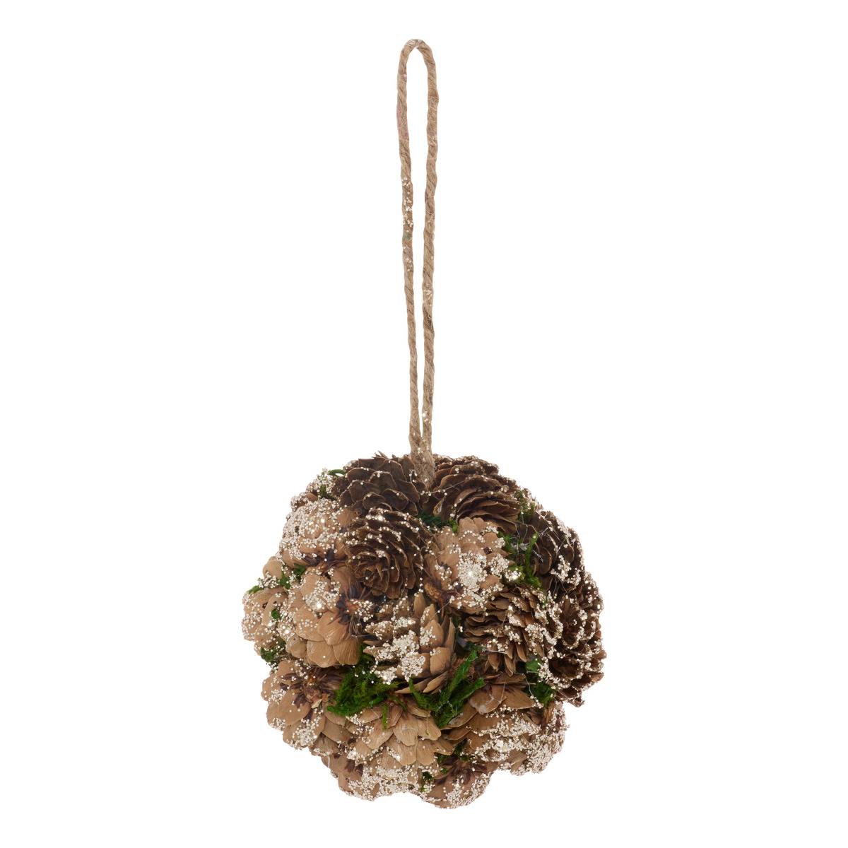 Suspension de sapin boule de pommes de pin et mousse D. 9 cm marron, FEERIC LIGHTS & CHRISTMAS