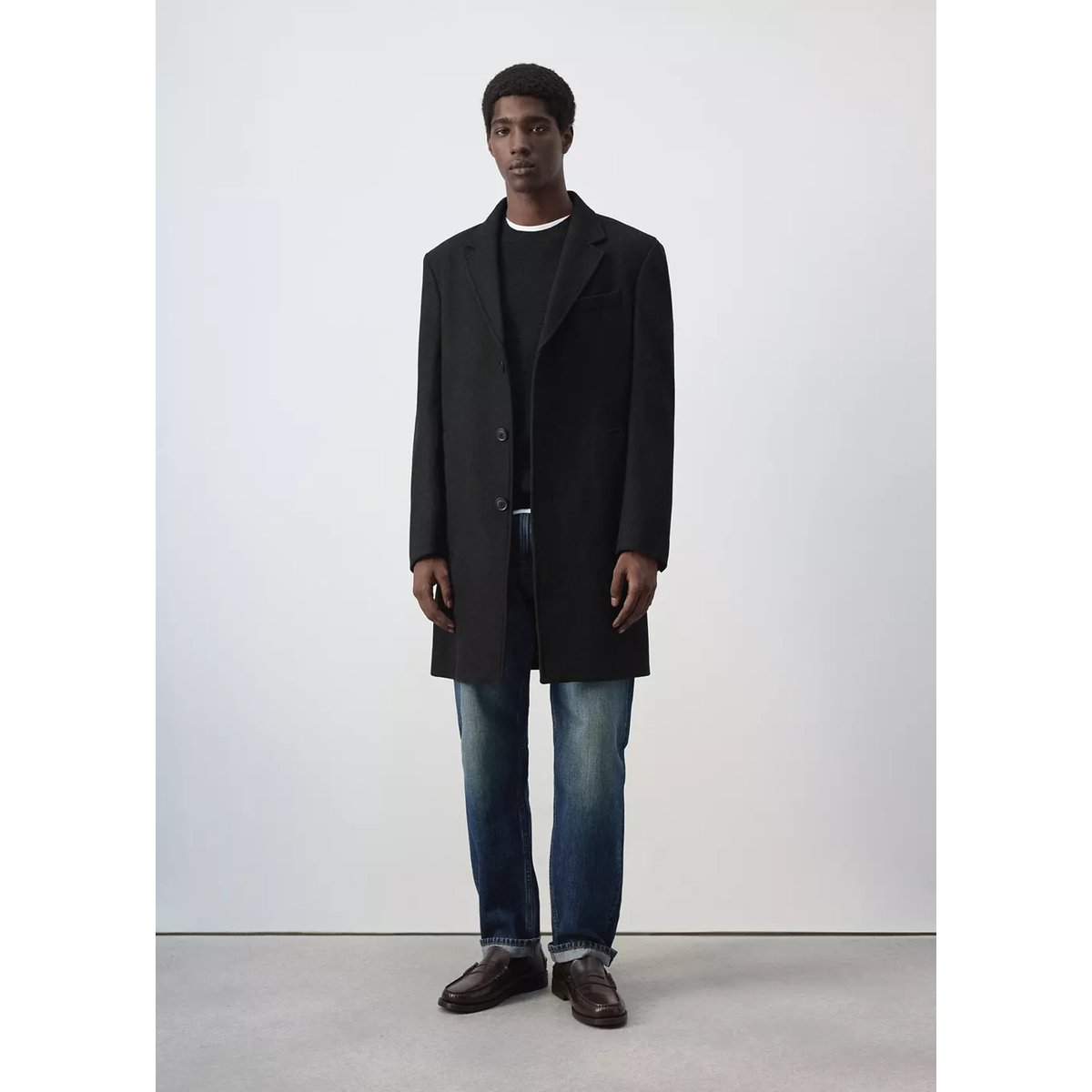 Manteau long en laine noir, MANGO MAN