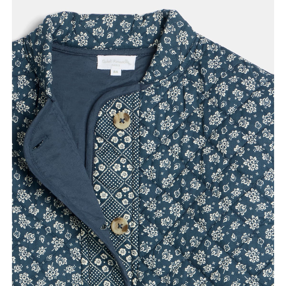 Veste matelassée talina kids florale popeline coton bleu et écru, CADET ROUSSELLE