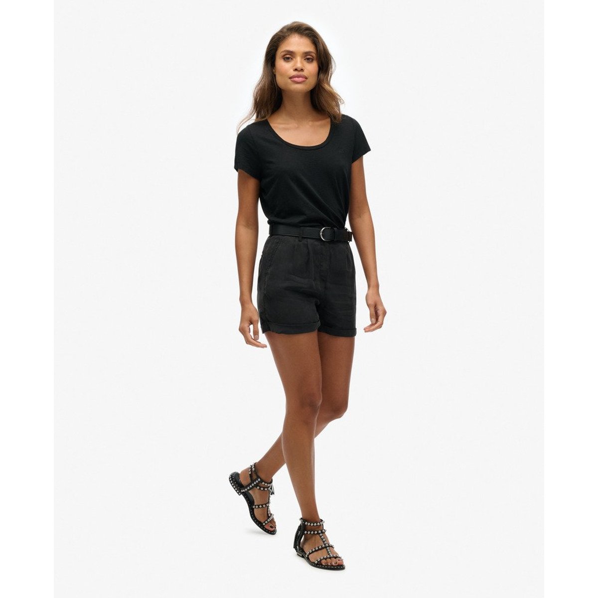 Short en cupro noir, SUPERDRY