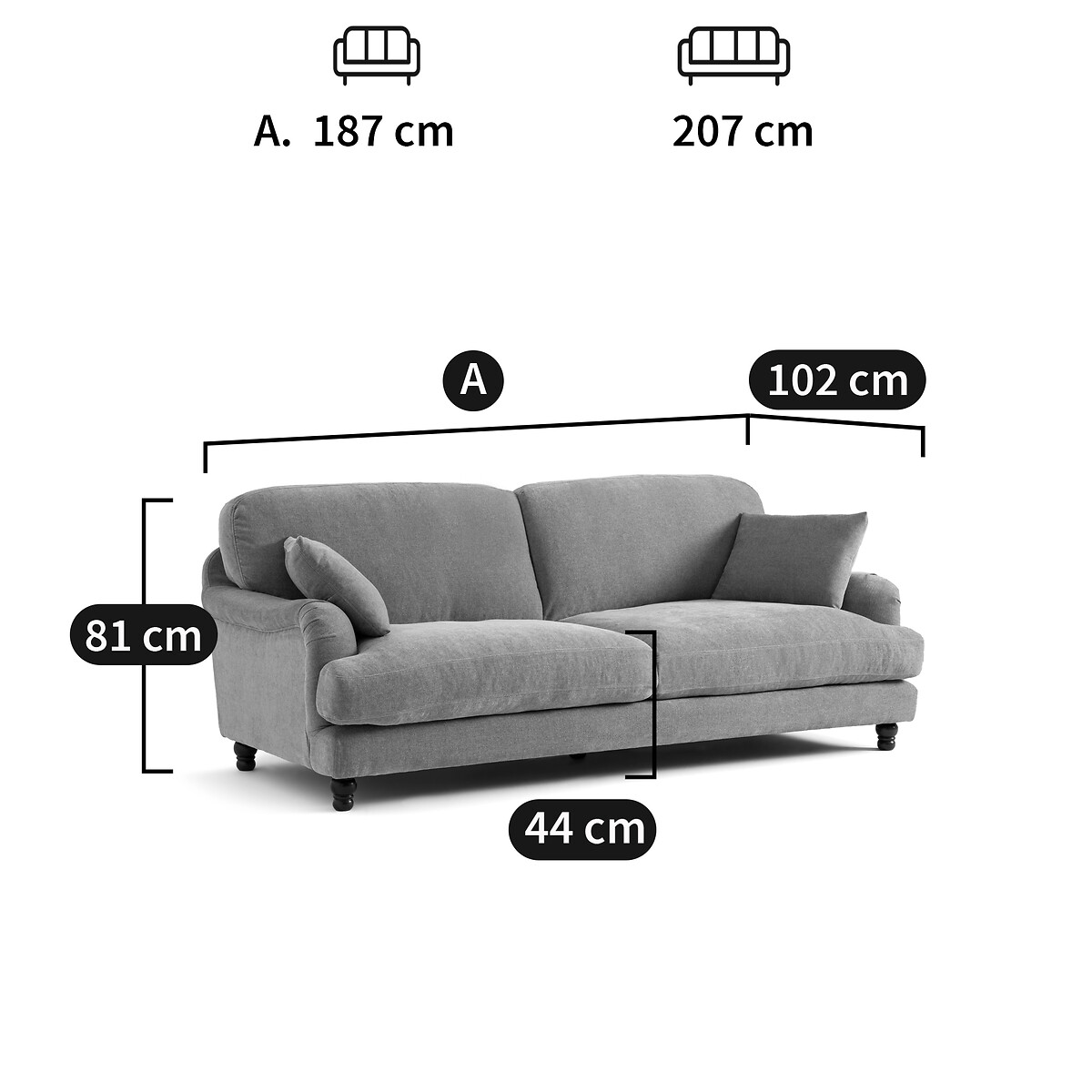 Canapé 3 ou 4 places, polyester chiné, NOON vert eucalyptus, LA REDOUTE INTERIEURS