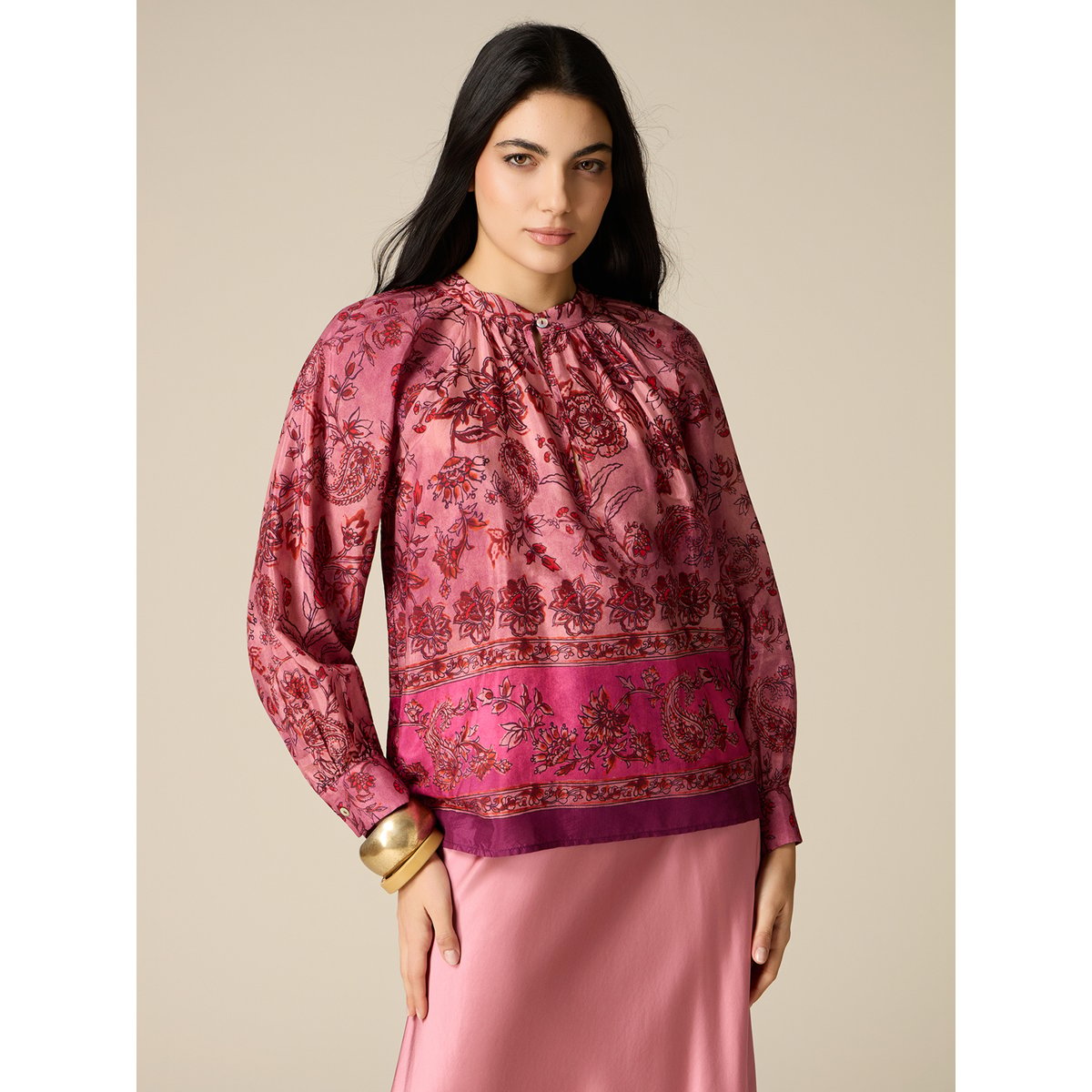 Blouse imprimé foulard rose, OLTRE