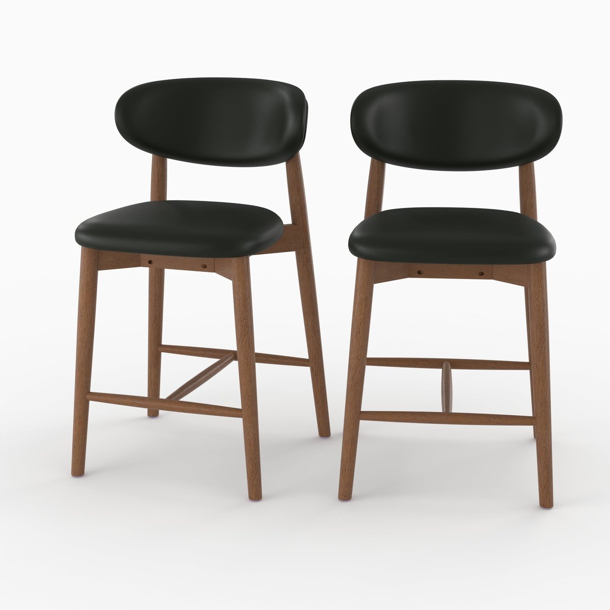 Lot de 2 chaises pour ilot central 64,5 cm en cuir et bois d'hévéa - YUNA noir, MAISON PAVANE
