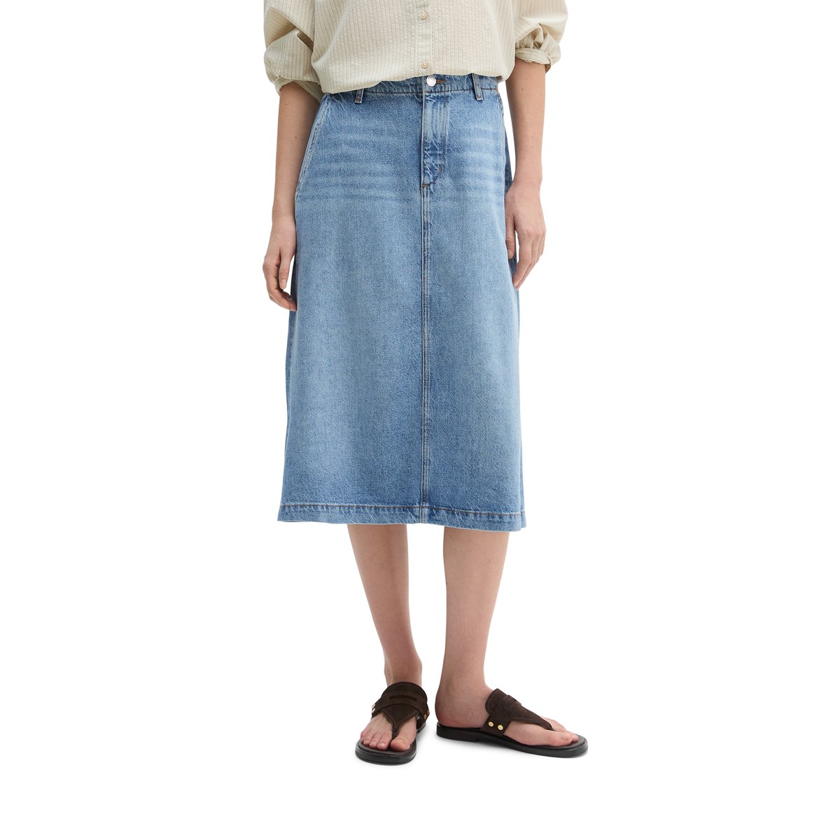 Jupe évasée en jean midi en mélange de lyocell, de lin et de coton nleu clair, MARC O'POLO