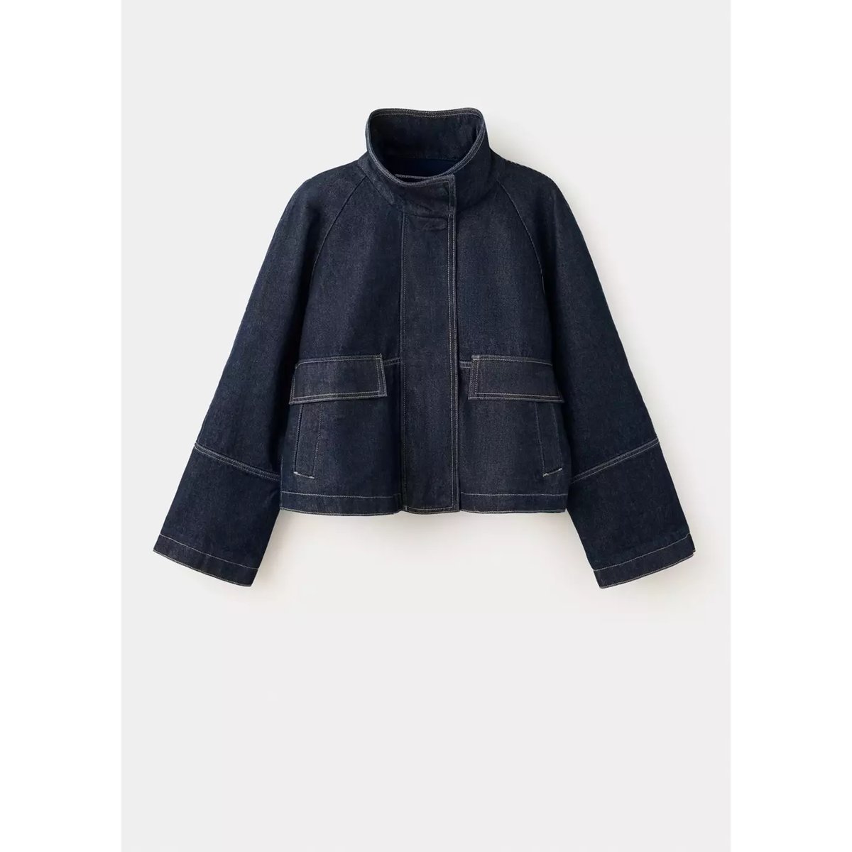 Veste en jean col cheminée bleu, MANGO