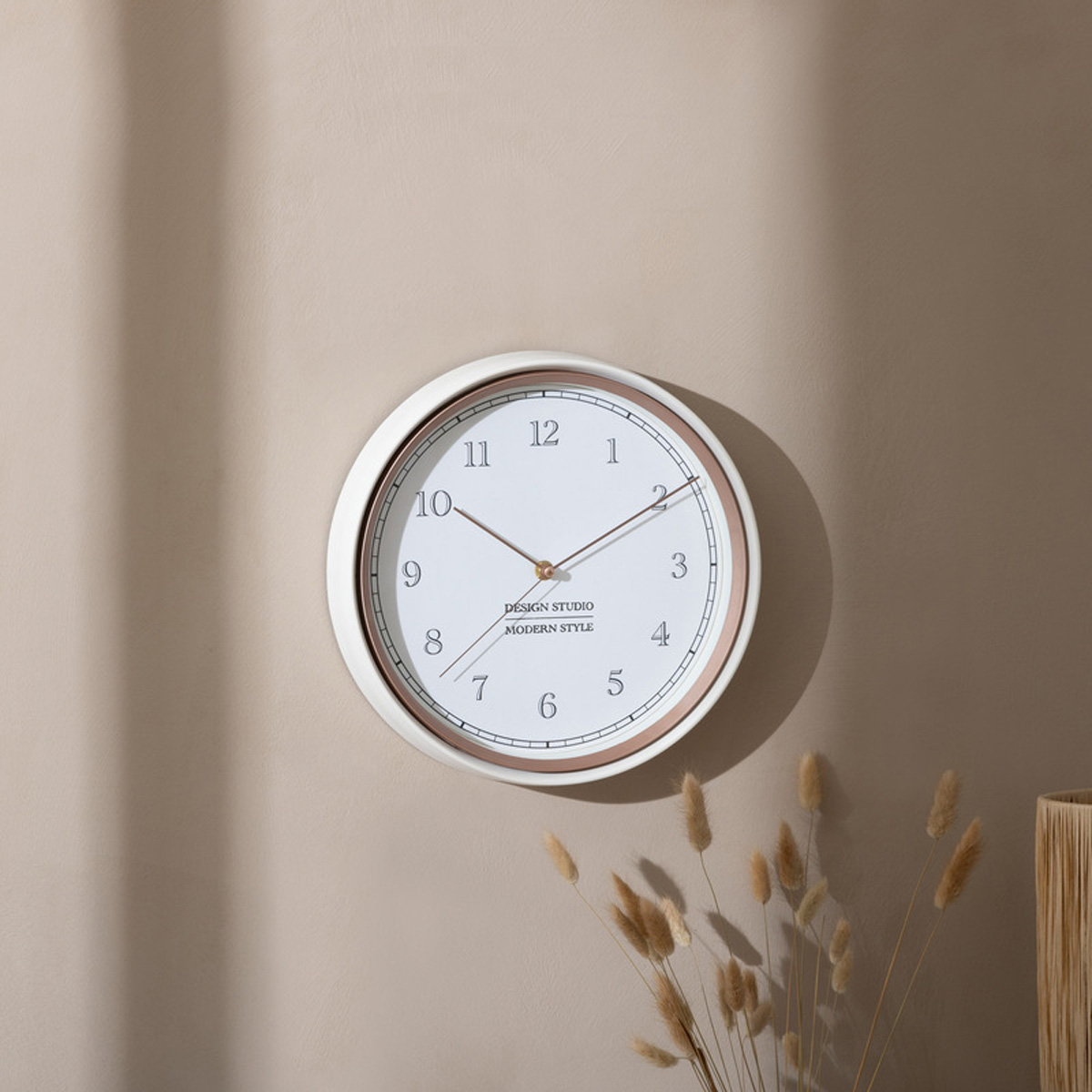 Horloge murale petite taille aiguilles laiton SVEN beige, ATMOSPHERA