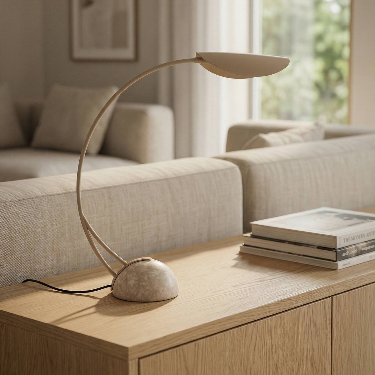 Lampe à poser en métal moderne, Rivera beige, marbre naturel, LUCANDE