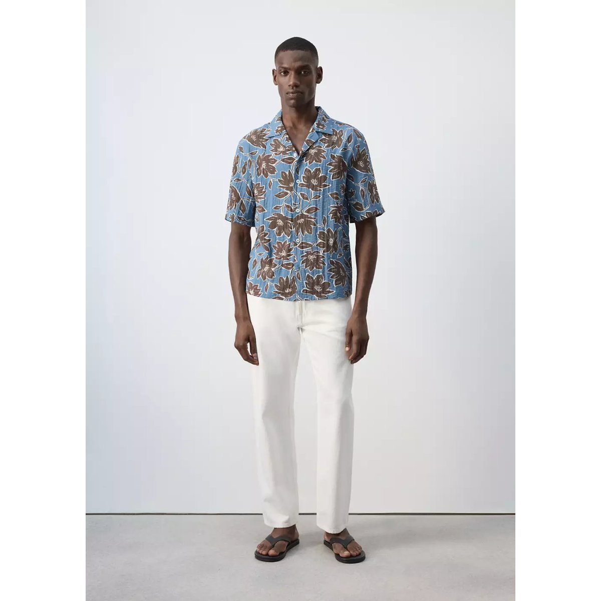 Chemise fluide imprimé fleuri marron, MANGO MAN