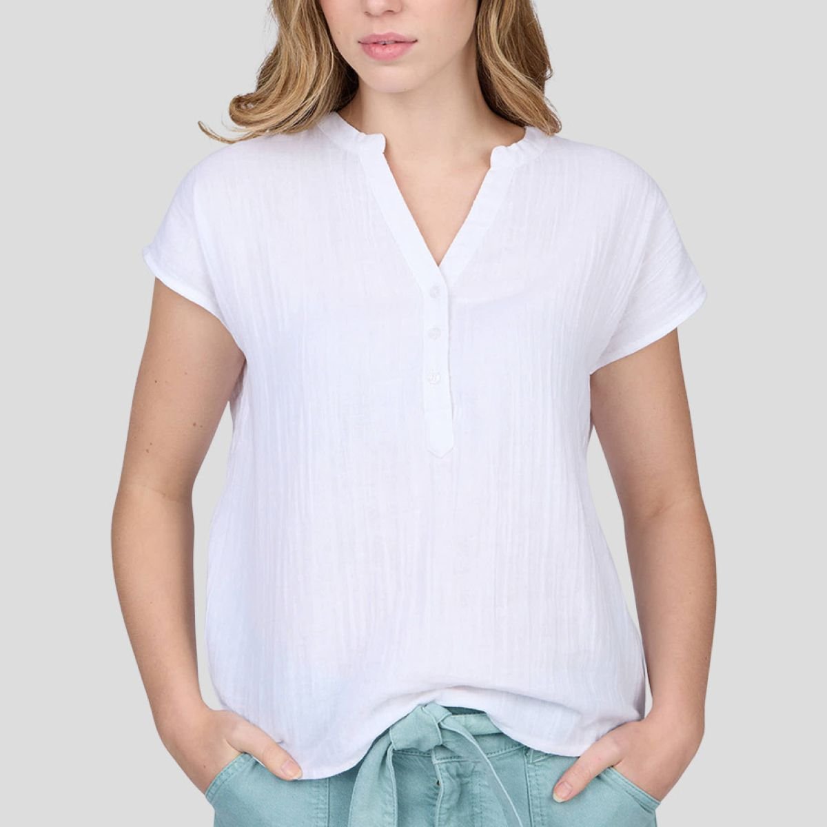 Top chaîne et trame blanc, MISE AU GREEN