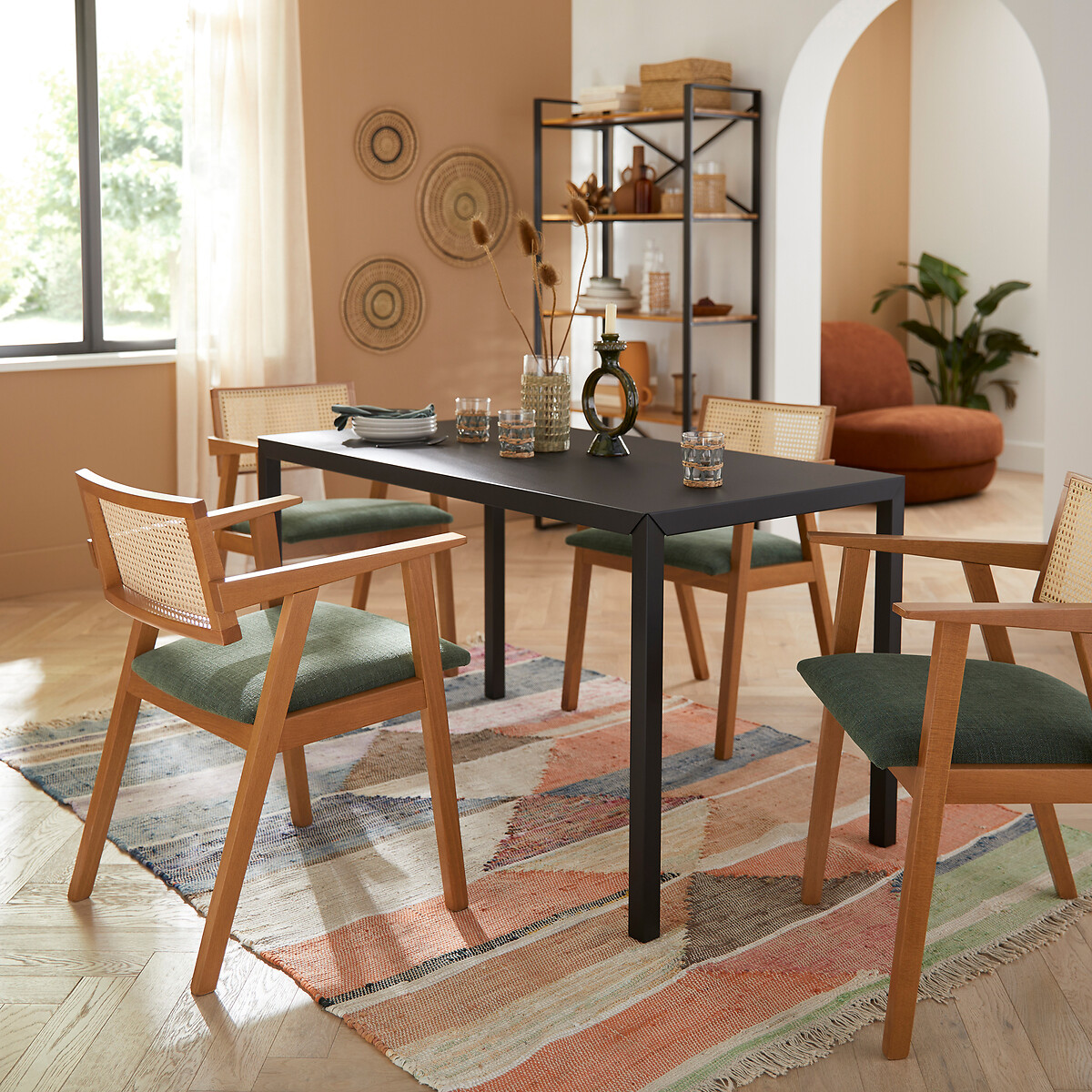 Eettafel, gelakt staal, 4 personen, HIBA zwart, LA REDOUTE INTERIEURS